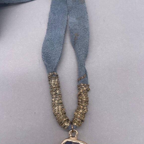 Sera Fina Suede Teardrop Gemstone Pendant Necklace Gray and Gold Tone 27 Inches - Picture 3 of 7